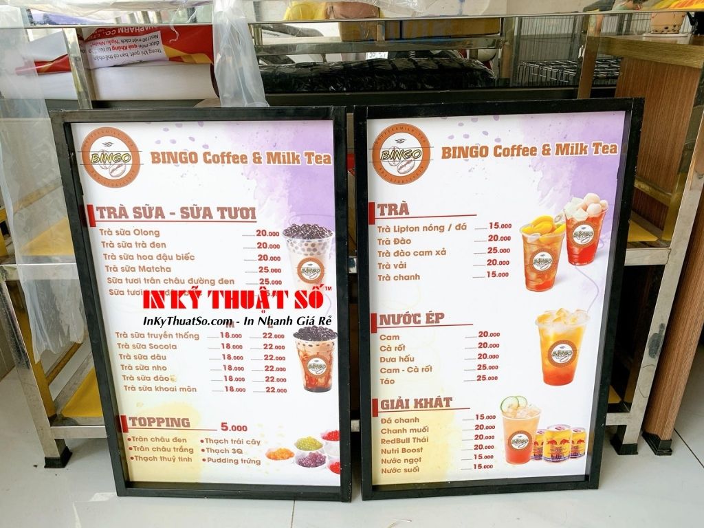 Standee treo menu khung sắt cho quán cafe - trà sữa - In Kỹ Thuật Số Since 2006