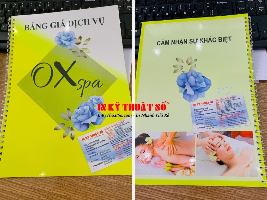 In menu spa - in giấy ép plastic đóng gáy lò xo - In Kỹ Thuật Số Since 2006