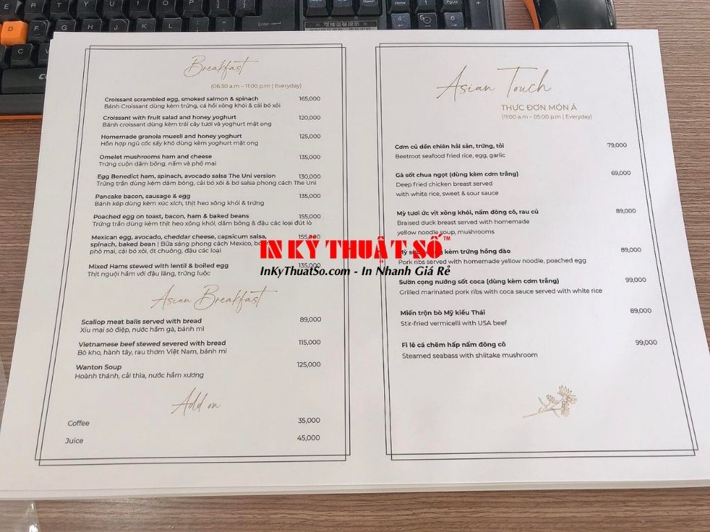 In menu giấy Econo 300gsm cán mờ 2 mặt - In Kỹ Thuật Số Since 2006