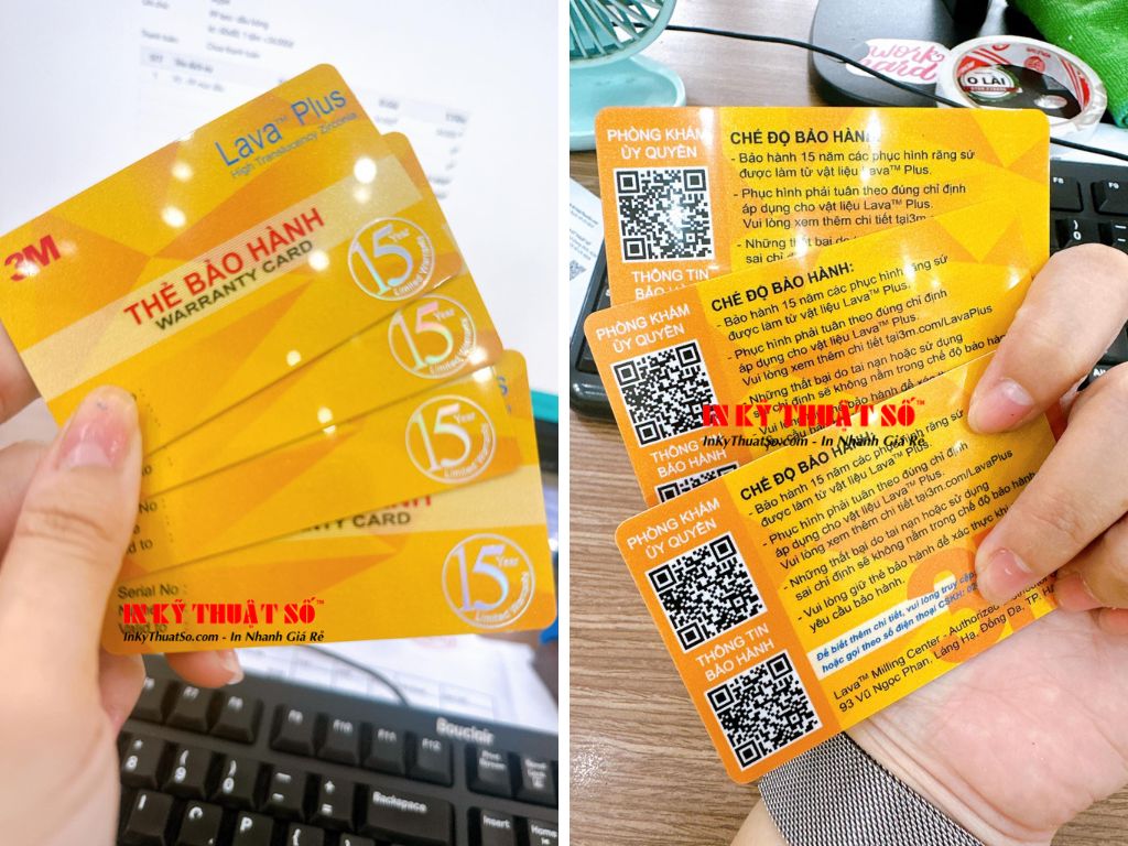 In thẻ bảo hành Warranty Card phủ nhủ, ép bóng, ép kim 7 màu 1 nội dung, in 2 mặt - In Kỹ Thuật Số Since 2006