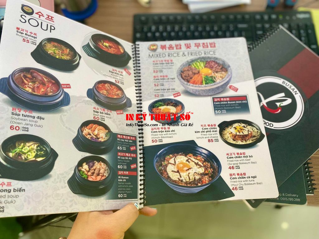 In menu cho quán ăn Hàn Quốc, in thực đơn cho quán ăn Hàn Quốc - In Kỹ Thuật Số Since 2006