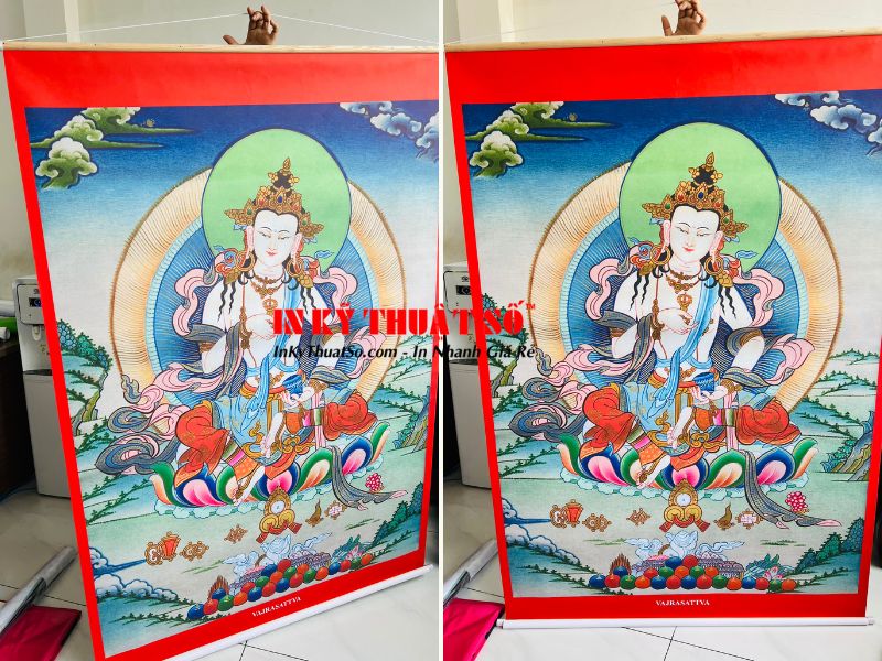 In tranh Phật Đức Kim Cương Tát Đỏa, tranh canvas mực dầu, nẹp gỗ 2 đầu - In Kỹ Thuật Số Since 2006