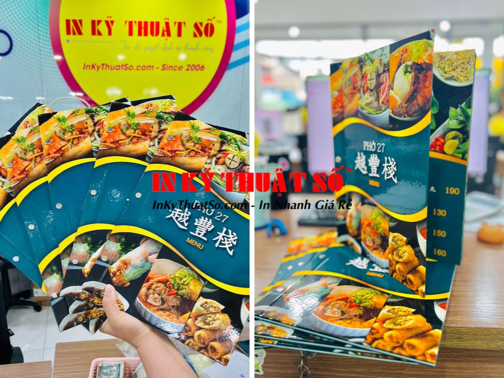 In menu quán phở bìa cứng, mang song ngữ Việt Trung  - In Kỹ Thuật Số since 2006