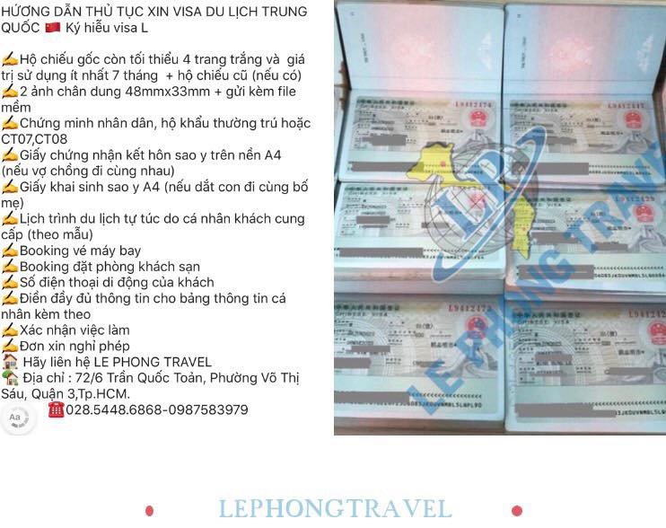 Dịch vụ visa Du Lịch Trung Quốc hạn 3 tháng lưu trú 15-30 ngày - Du lịch Lê Phong