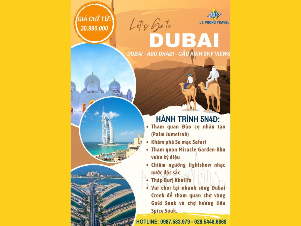 Tour Dubai - Abu Dhabi - Cầu kính Sky views - 5 ngày 4 đêm chuẩn 5 sao - Du lịch Lê Phong