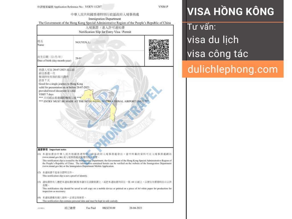 Visa HongKong - visa du lịch, công tác Hồng Kông - Du lịch Lê Phong