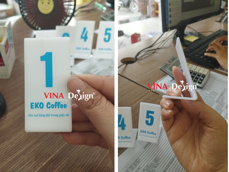 Thẻ số bàn cafe, thẻ bàn Mica in UV - VINADESIGN
