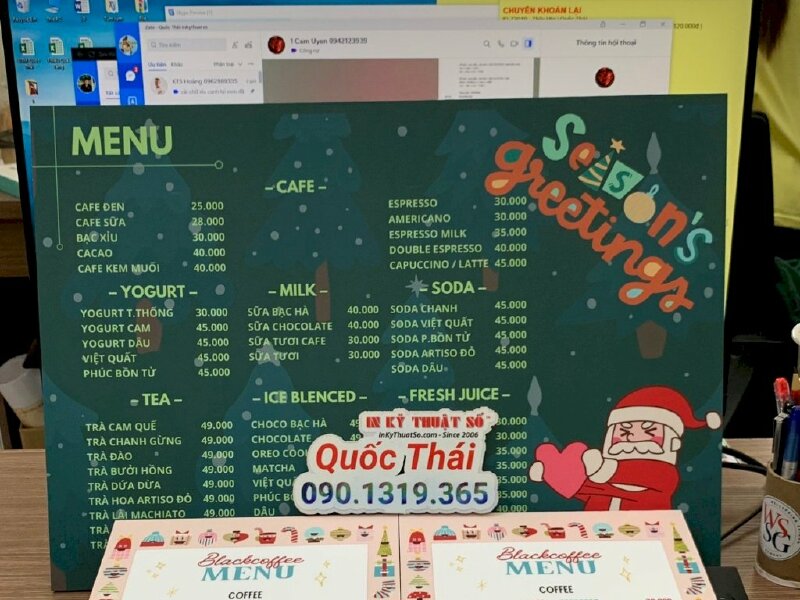 In menu Giáng sinh, menu PP cán format 5li, kích thước A4 - In Kỹ Thuật Số since 2006