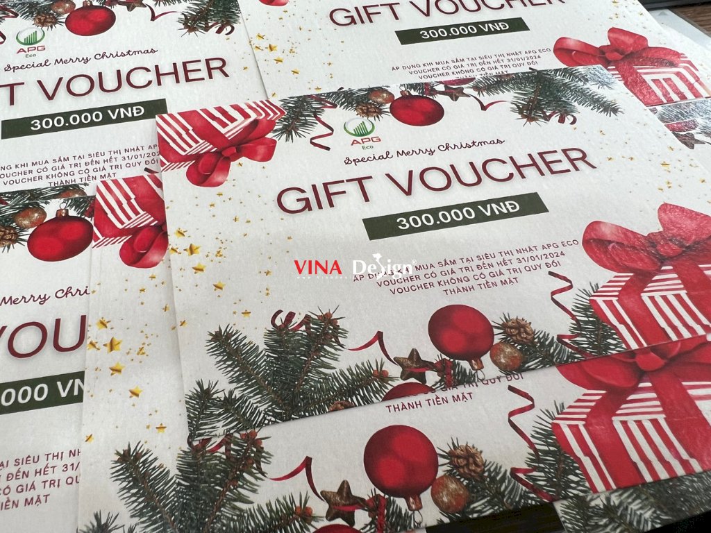 In Gift Voucher mua sắm siêu thị Nhật, in nhanh voucher giấy mỹ thuật - VINADESIGN
