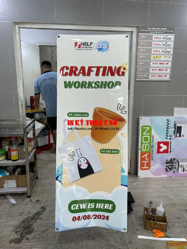 In nhanh poster sự kiện Crafting Workshop chất liệu PP cán bóng, gắn standee chân X size 60x160cm - In Kỹ Thuật Số Since 2006