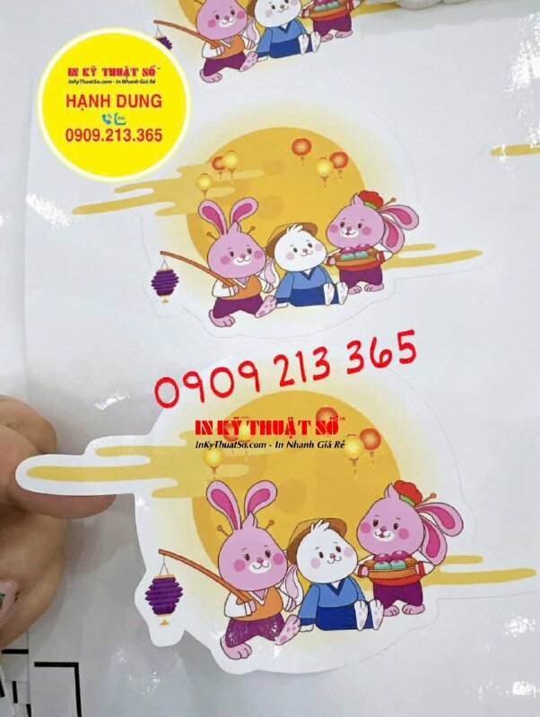 In sticker thỏ Ngọc rước trăng rằm từ chất liệu decal sữa có bế theo viền - In Kỹ Thuật Số Since 2006