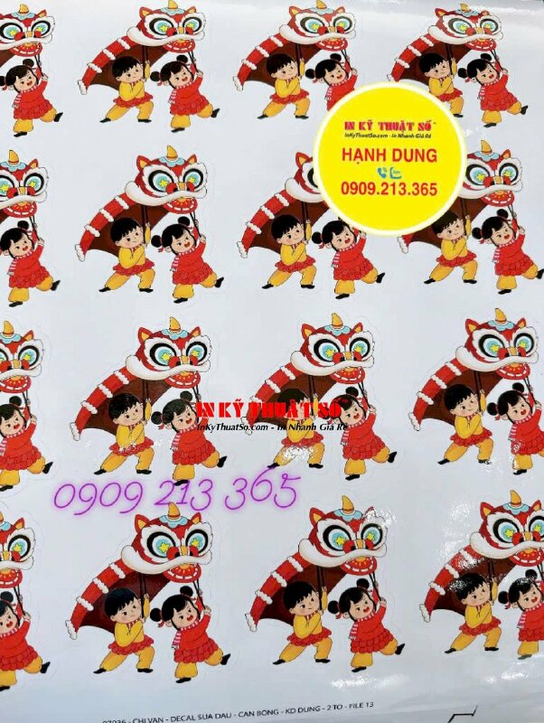 In sticker decal sữa mực dầu, cán bóng và bế theo viền chủ đề Trung Thu thiếu nhi múa lân - In Kỹ Thuật Số Since 2006