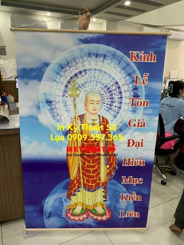 In tranh Canvas Phật Giáo mực dầu mờ size 100x150cm, nẹp gỗ 2 đầu, quấn dây trắng - In Kỹ Thuật Số Since 2006