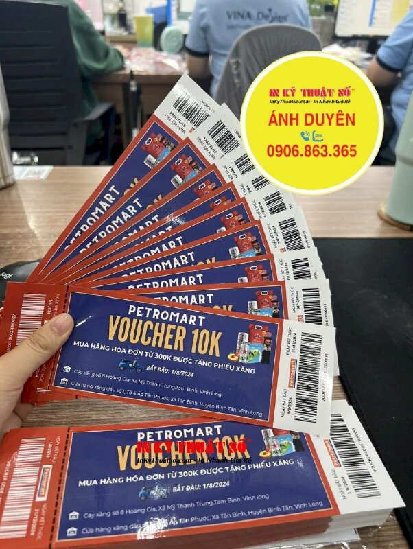 In Offset voucher 2 mặt giấy C200gsm, cán màng bóng cấn răng cưa và cắt hình chữ nhật - In Kỹ Thuật Số Since 2006