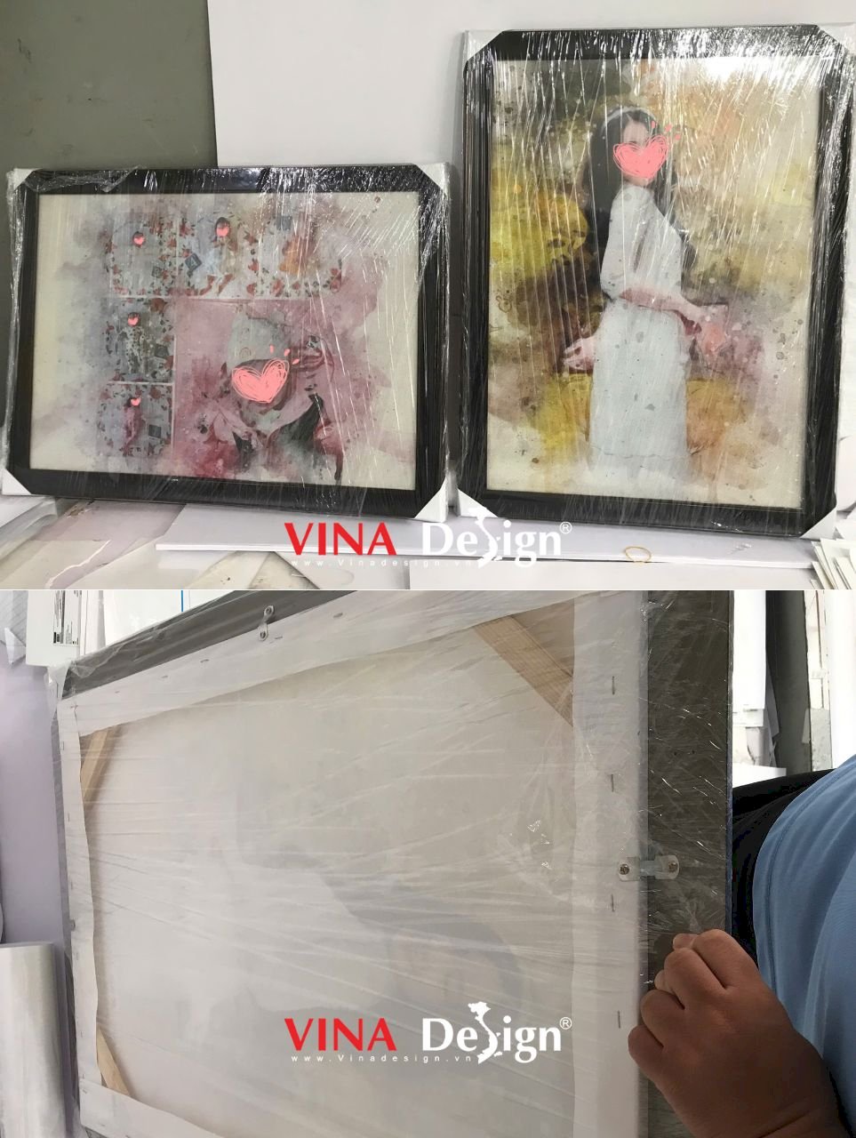 Tranh chân dung, tranh hình ảnh bé yêu in trên vải Canvas, lồng kính, đóng khung viền nâu - VINADESIGN