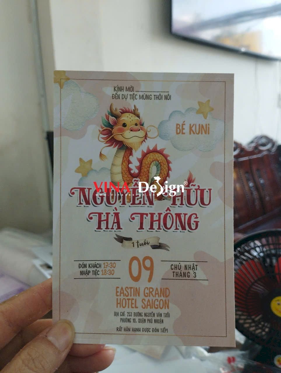 Set bao thư đựng thiệp & thiệp mời dự tiệc thôi nôi bé trai - VINADESIGN