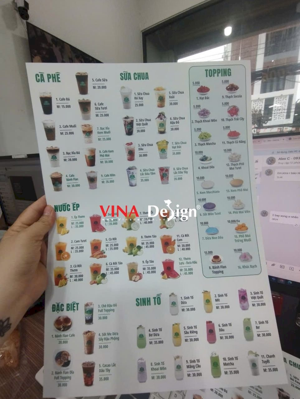 Tấm menu đồ uống quán cafe, trà sữa, ăn vặt, in menu nhựa mỏng khổ A3 - VINADESIGN
