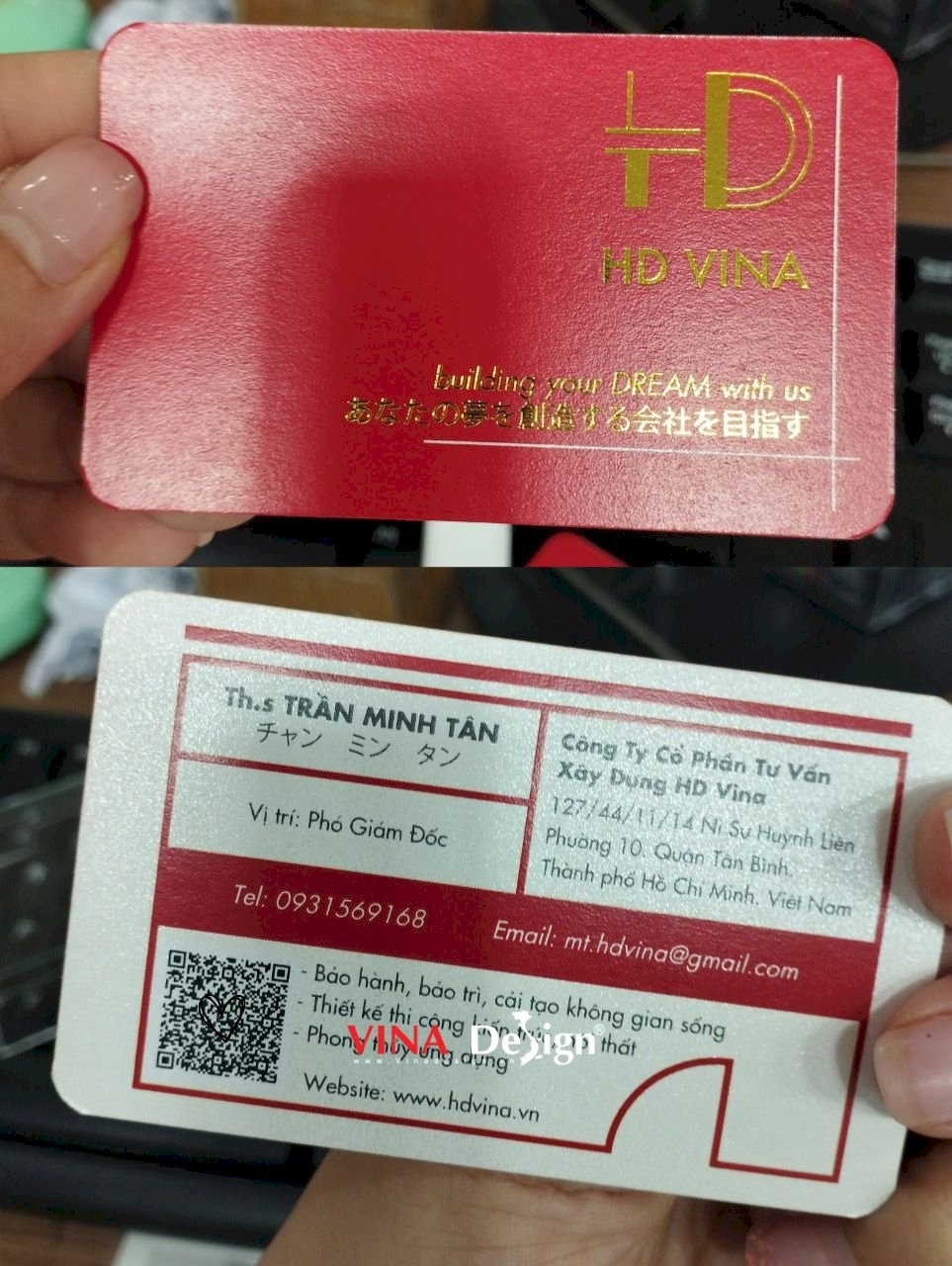 In name card giấy mỹ thuật nhũ vàng, ép kim làm name card giám đốc, phó giám đốc công ty - VINADESIGN