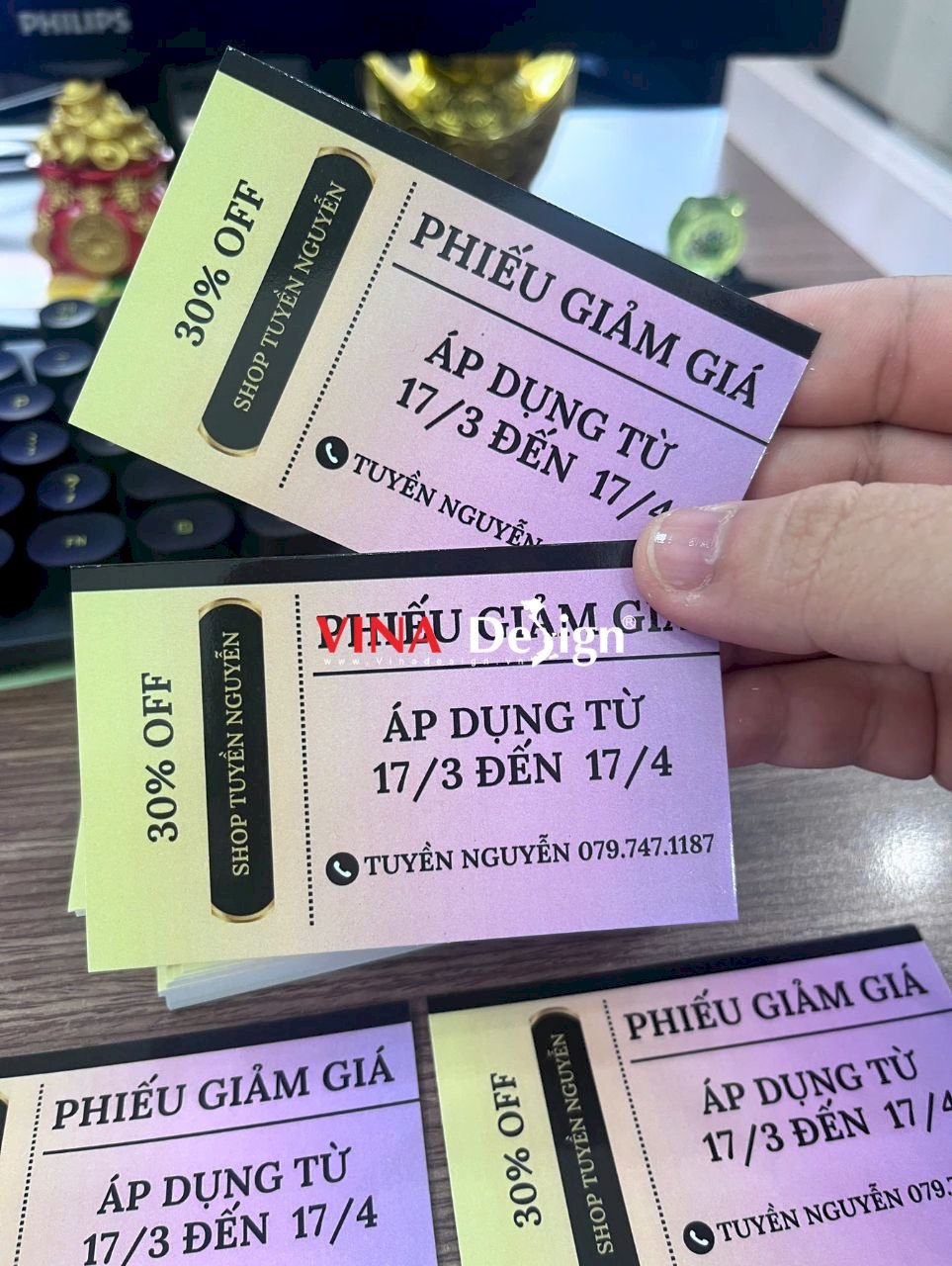 In phiếu giảm giá, voucher quà tặng shop, cửa hàng, quán xá - VINADESIGN