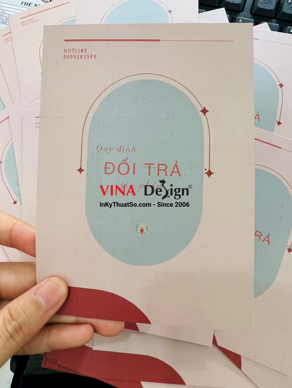 Card quy định đổi trả sản phẩm, in giấy Couche 300gsm 2 mặt cán mờ - VINADESIGN