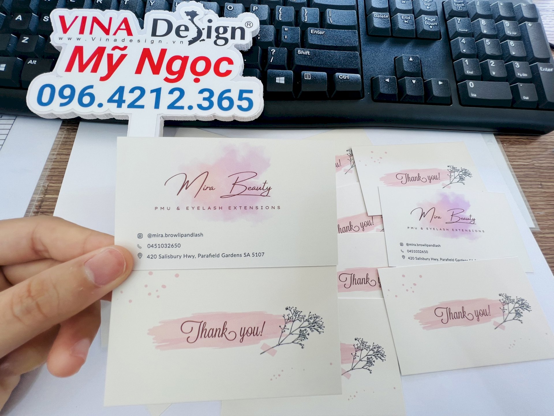 In Offset card visit phun xăm thẩm mỹ tiếng Anh, hàng gửi đi Úc - VINADESIGN
