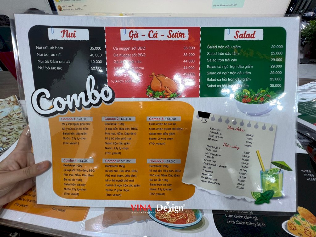 Menu A3 cầm tay quán Beefsteak bò bít tết, in menu ép nhựa - VINADESIGN