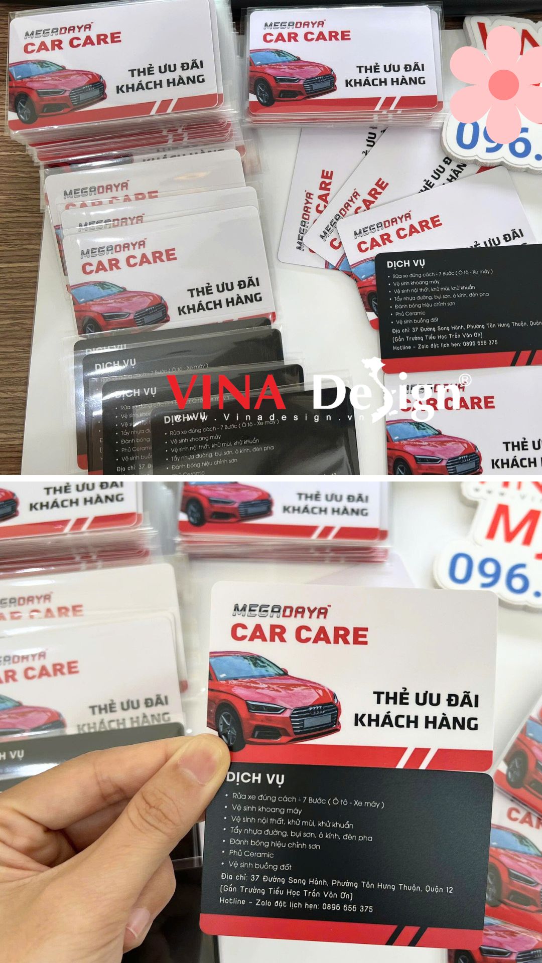 In thẻ nhựa làm thẻ ưu đãi khách hàng Salon Ô tô vệ sinh bảo dưỡng xe hơi - VINADESIGN
