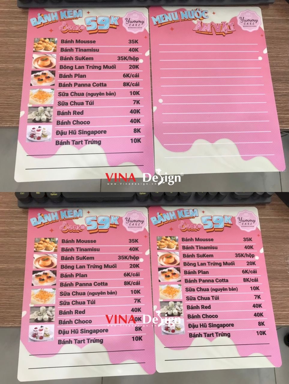 Menu tiệm bánh ngọt, in menu tấm nhựa cầm tay, menu không rách, không thấm nước - VINADESIGN