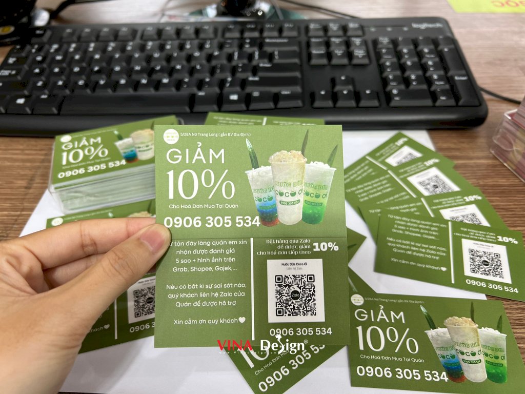 In card voucher, thẻ giảm giá cho quán nước dừa - VINADESIGN