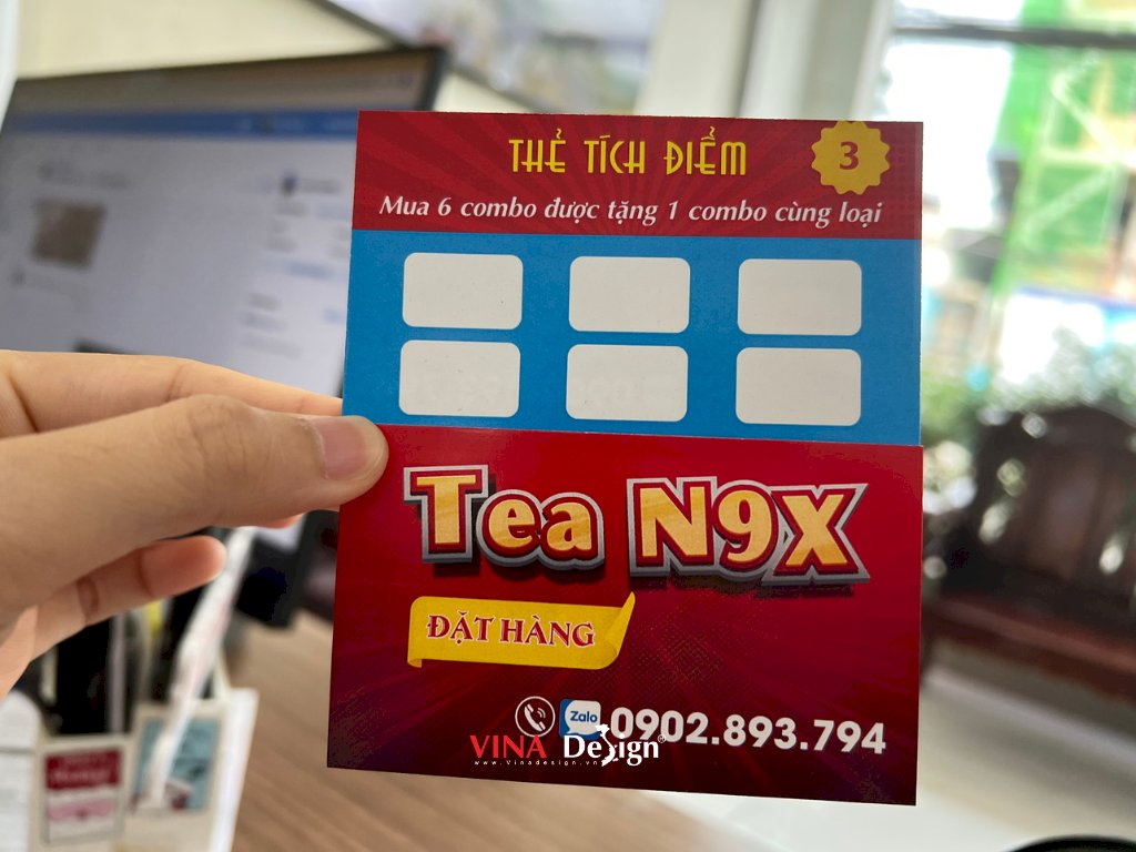 In thẻ tích điểm đổi quà cho quán ăn, quán nước, quán trà sữa, tiệm trà trái cây - VINADESIGN