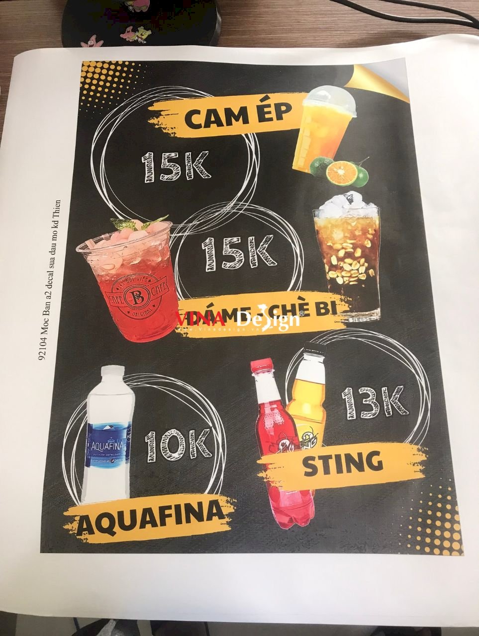 In Decal dán kính, dán tường, poster khổ A2 in menu nước quán cà phê, quán nước, tiệm Internet - VINADESIGN