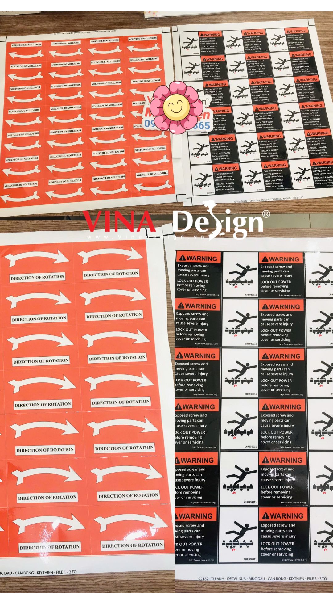 In tem chỉ dẫn Direction of Rotation, nhãn dán cảnh báo, in tem nhãn Decal theo yêu cầu - VINADESIGN