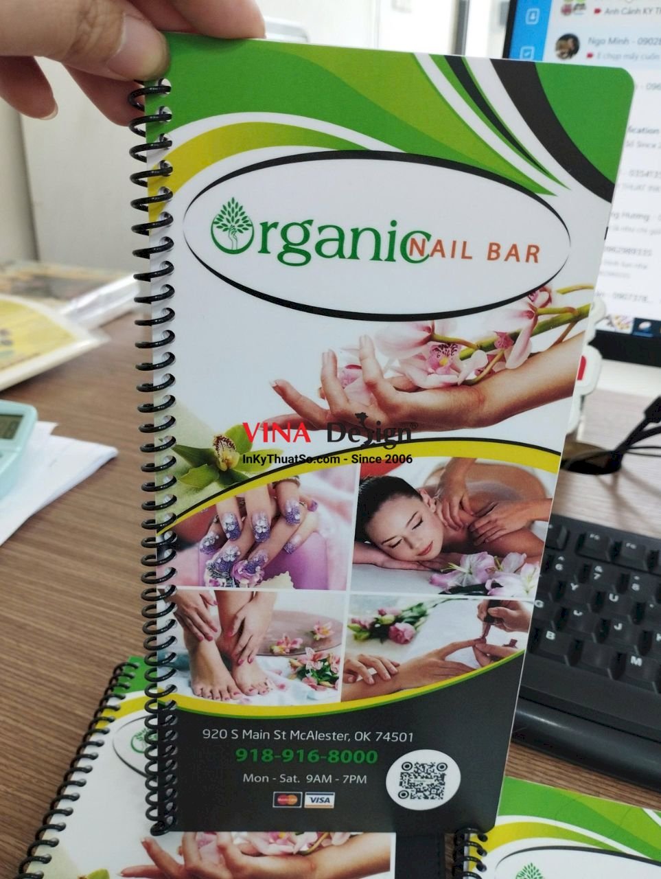 In menu nhựa chống nước, gáy lò xo, menu Nail Bar tiếng Anh hàng gửi đi Mỹ từ TPHCM - VINADESIGN