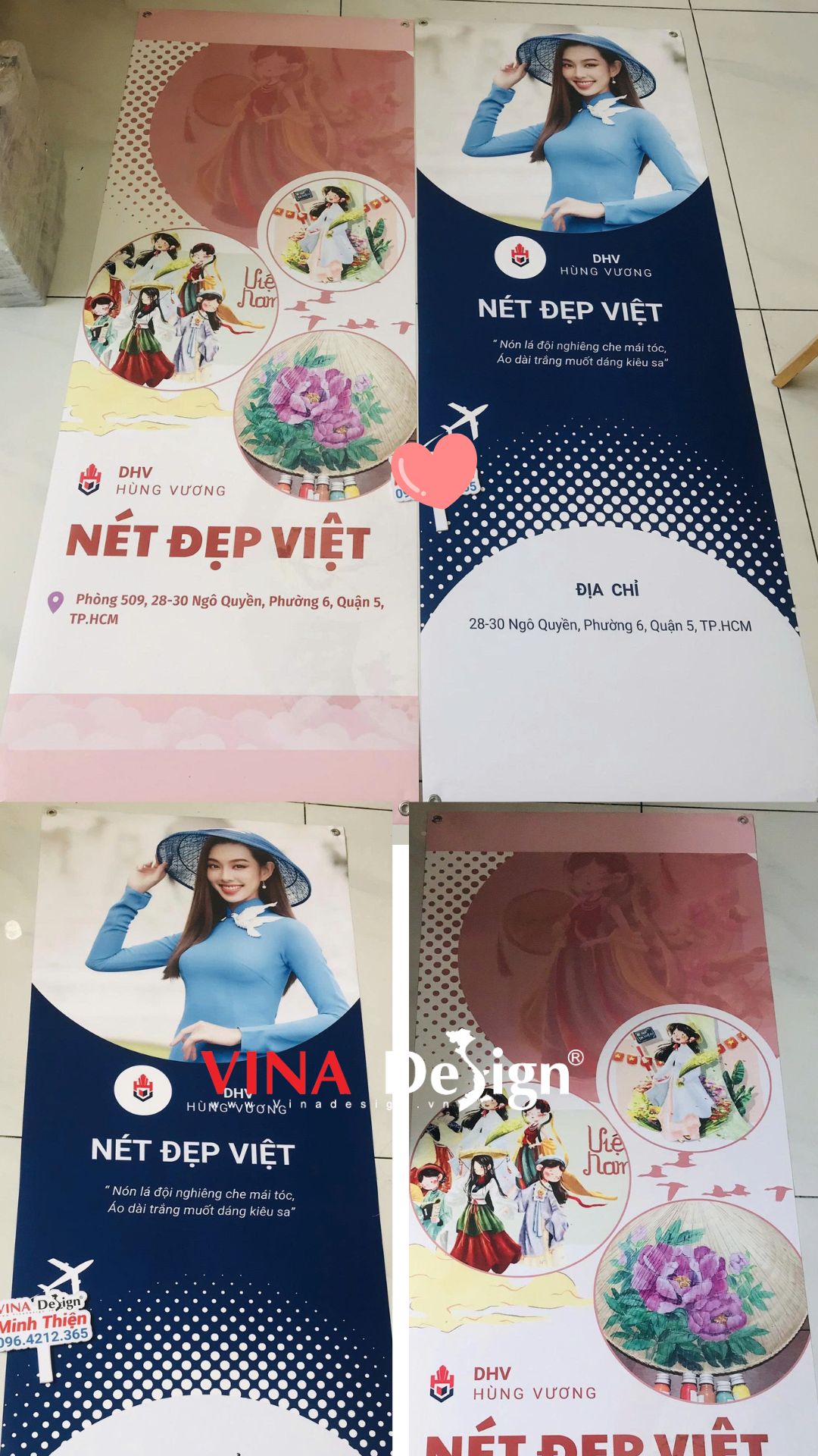 In poster khoen 4 góc lắp chân standee chữ X, poster sự kiện trường đại học chào mừng ngày 8-3 - VINADESIGN