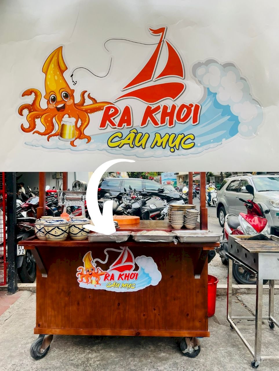 In decal sticker logo dán xe đẩy quán hải sản - VINADESIGN