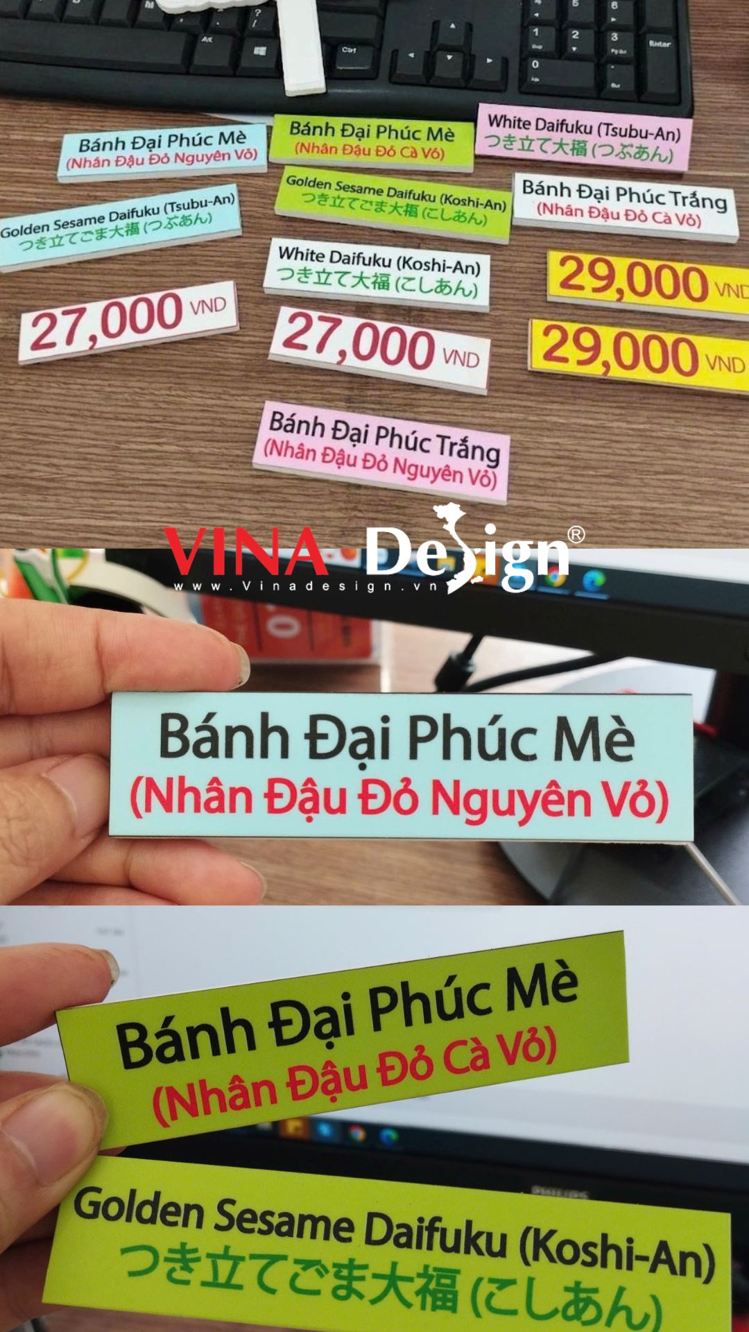 In PP dán formex bảng tên món ăn đa ngôn ngữ Việt - Anh - Nhật, bảng giá tiền - VINADESIGN