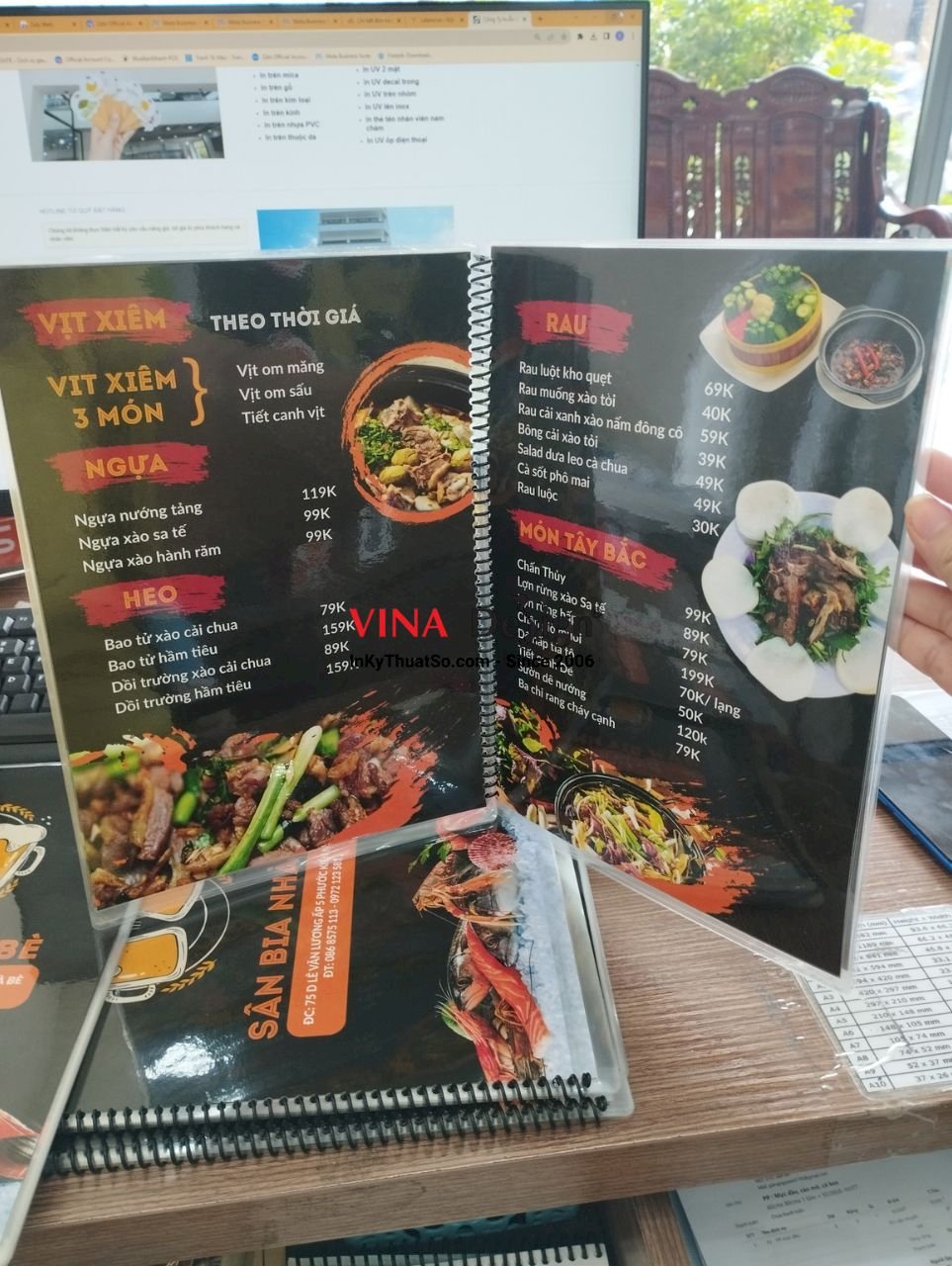 In menu giấy ép plastic đóng lò xo làm cuốn menu quán nhậu quán bia - VINADESIGN