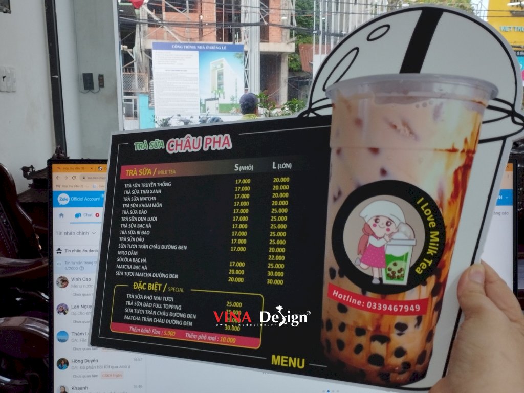In menu formex chống nước làm menu cầm tay tiệm trà sữa - VINADESIGN