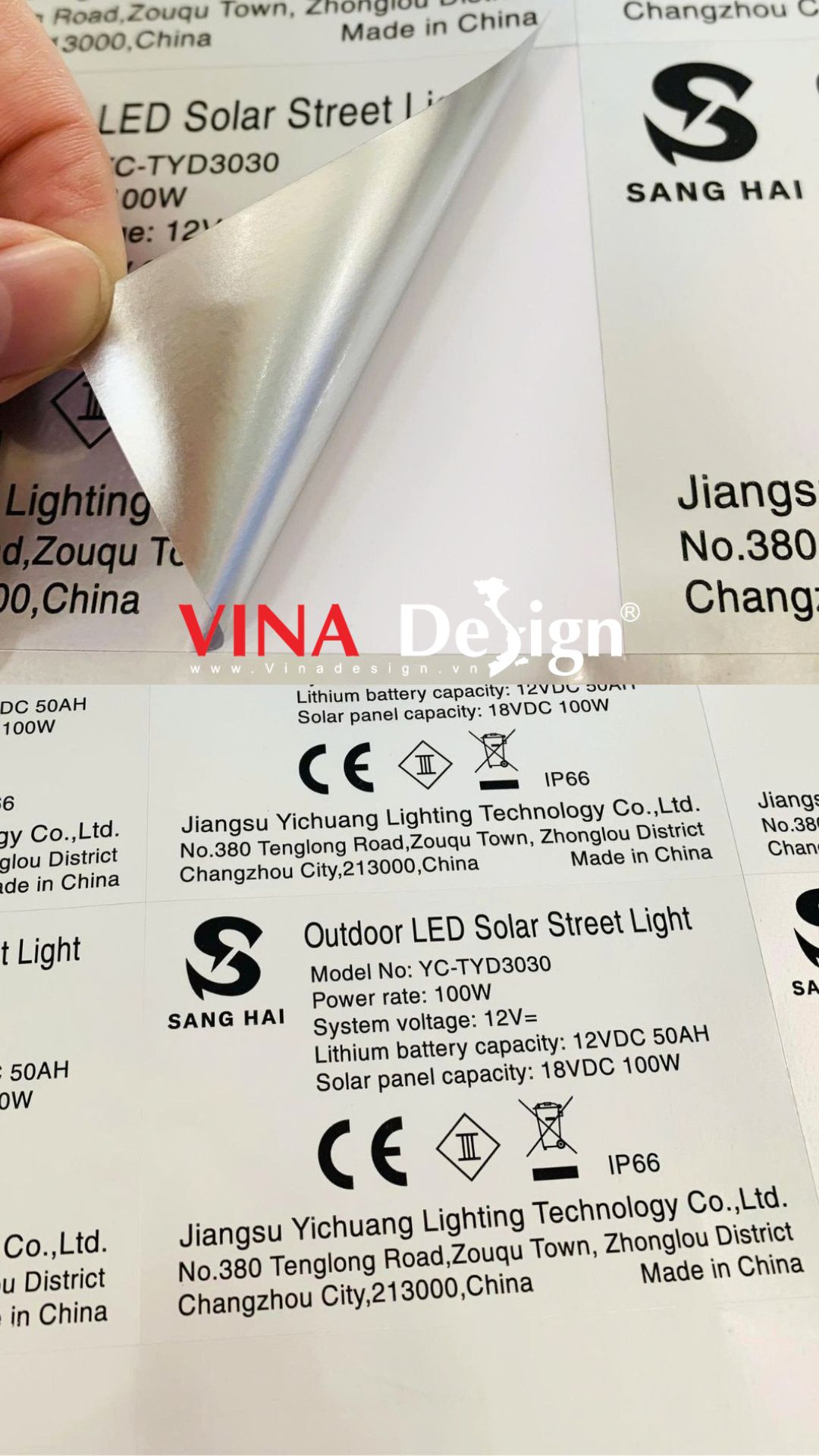 In tem xi bạc, tem thông số kỹ thuật dán thiết bị điện, điện tử - VINADESIGN