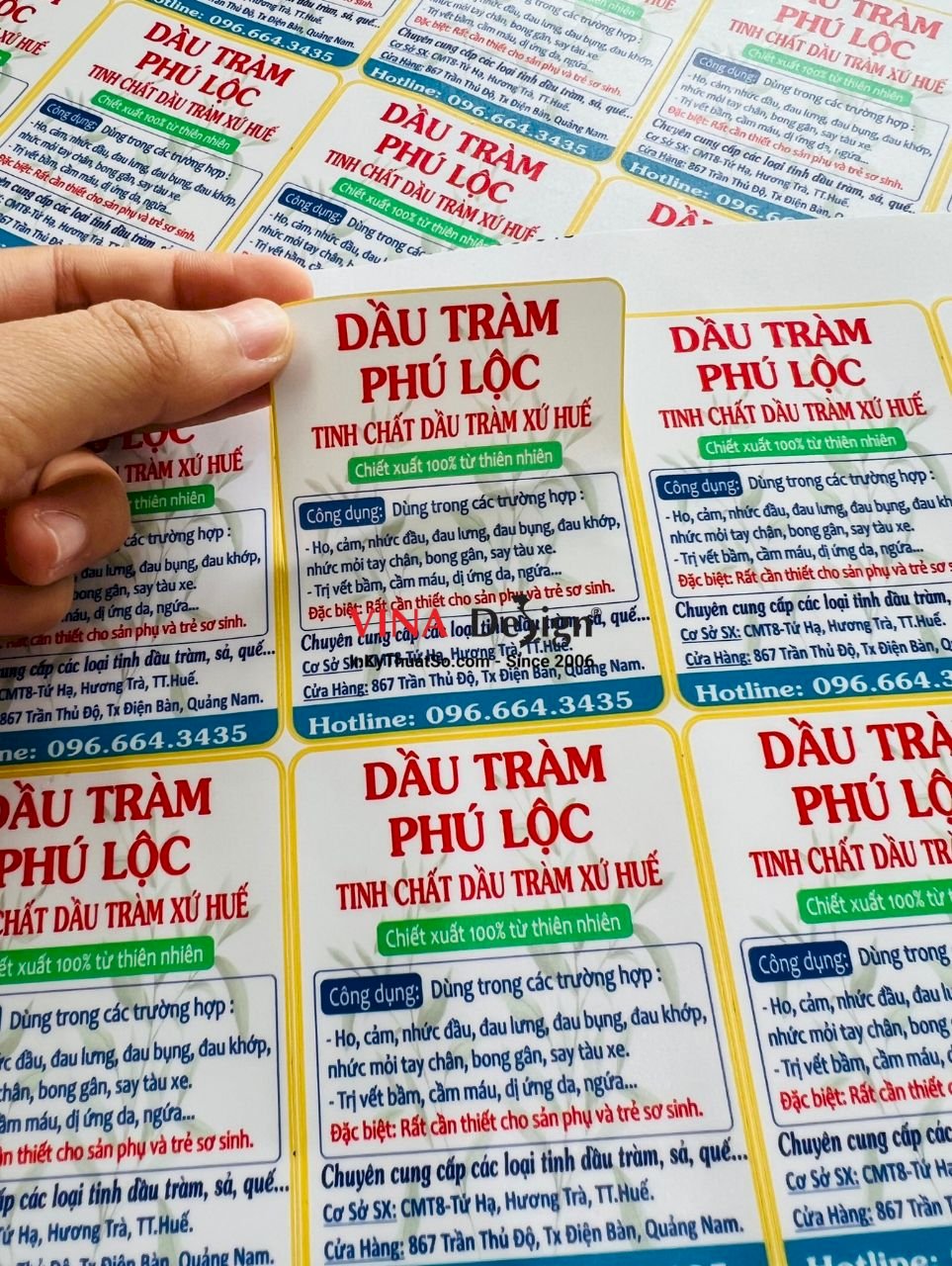 in Decal tem nhãn dán chai tinh dầu tràm - VINADESIGN