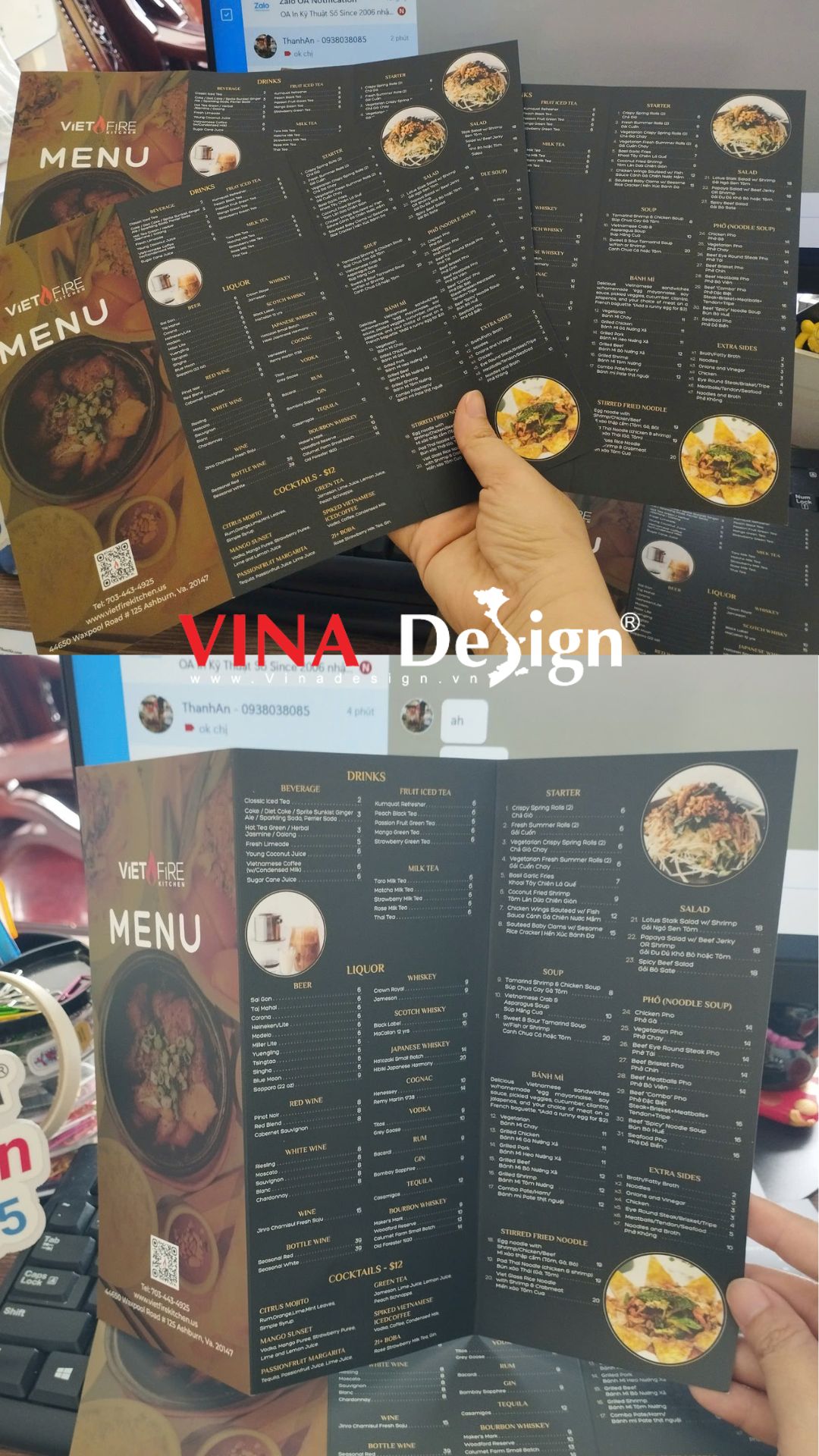In tờ gấp brochure menu nhà hàng, tờ gấp quảng cáo khổ A4 cấn 2 đường gấp 3 - VINADESIGN