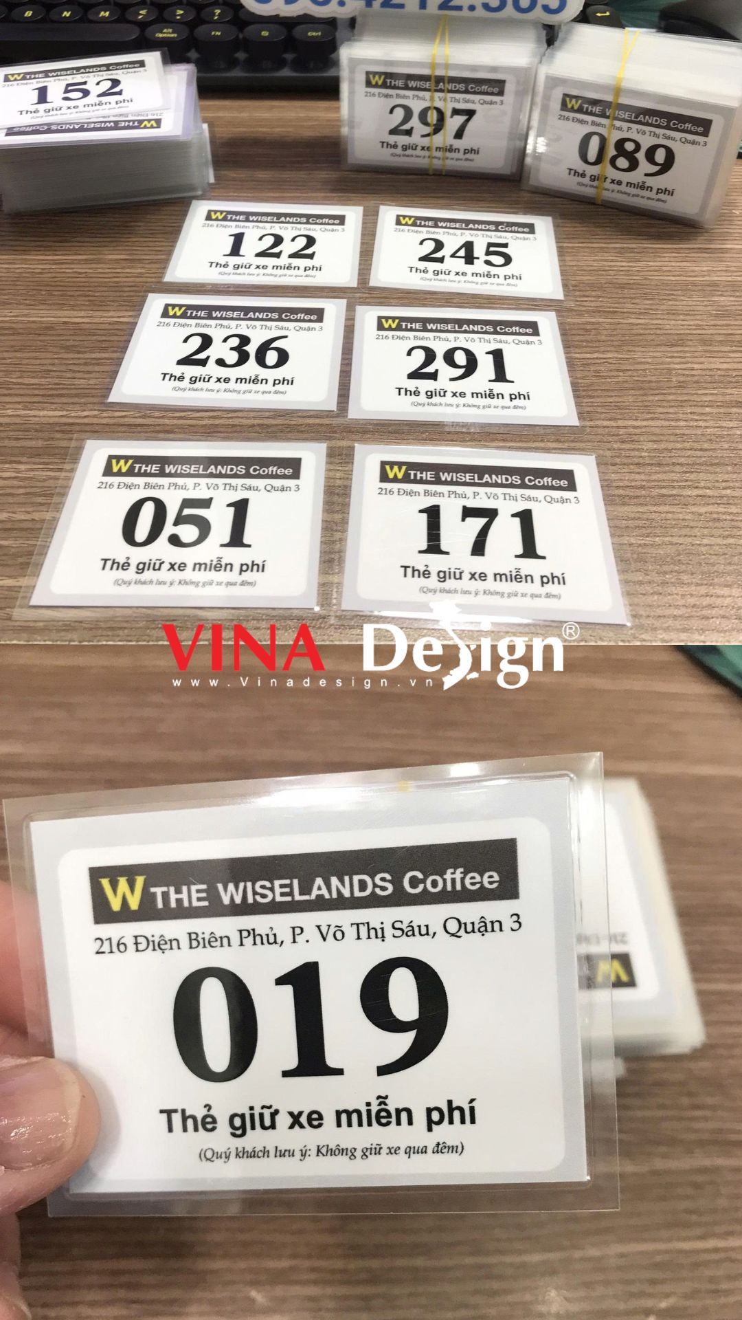 in thẻ gửi xe giấy ép plastic, thẻ gửi xe miễn phí quán cafe không rách, không thấm nước - VINADESIGN