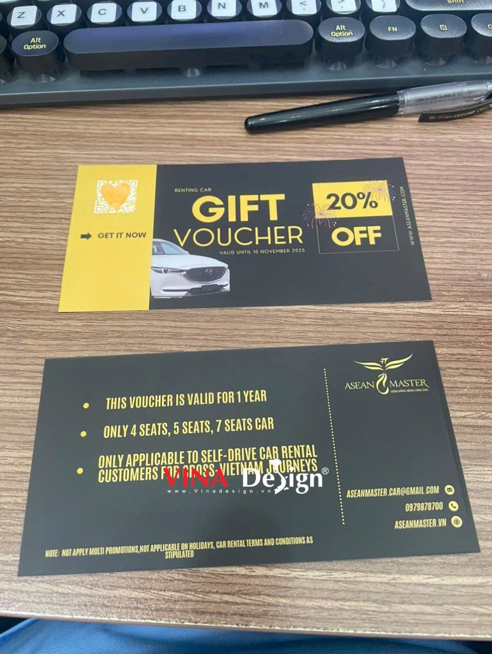 In voucher lấy liền trong ngày số lượng ít, gift voucher in tiếng Anh cho dịch vụ cho thuê xe ô tô - VINADESIGN