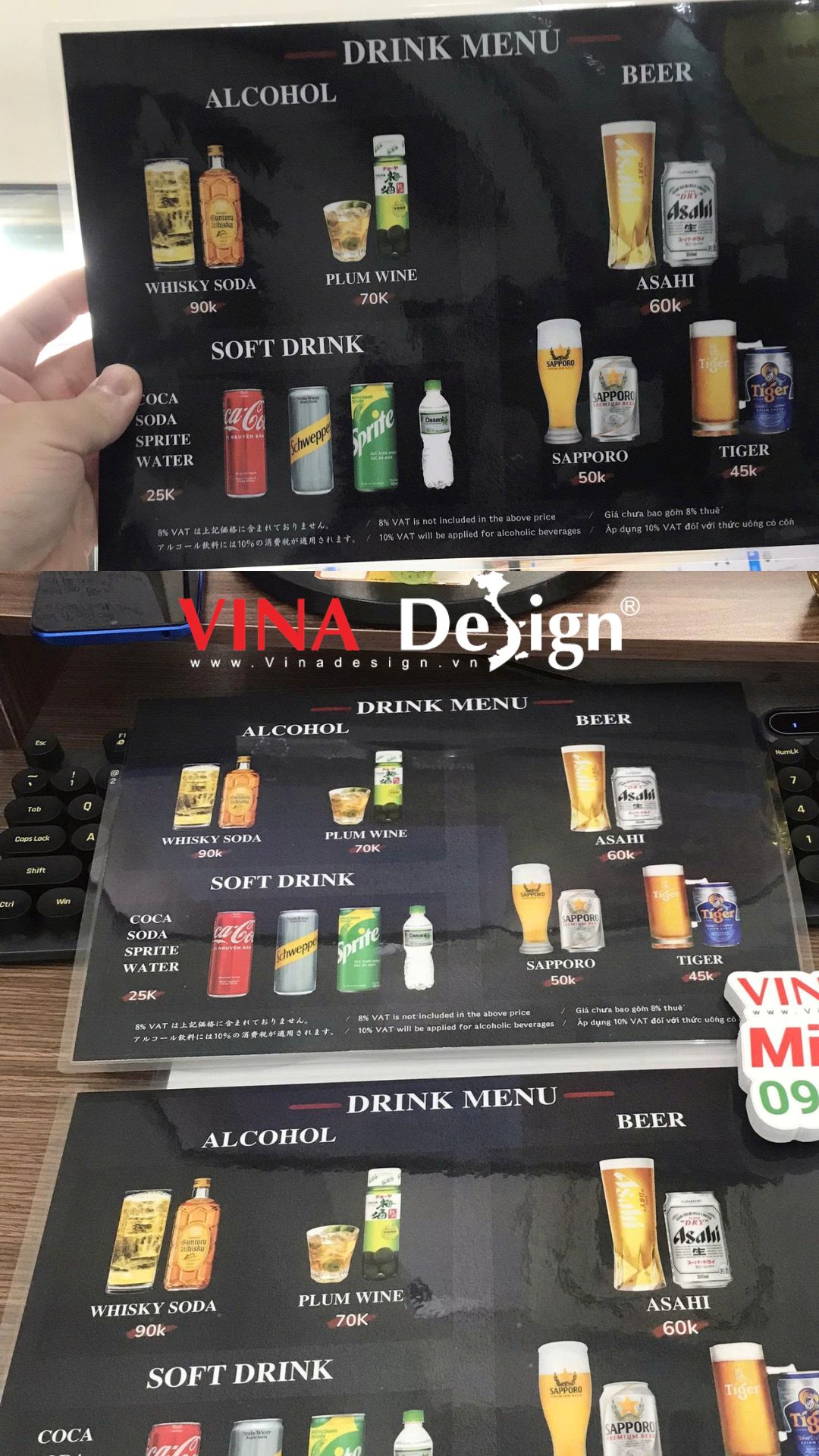 In giấy ép plastic khổ A4 làm menu cầm tay, để bàn cho quán ăn, quán nước, quán cafe - VINADESIGN