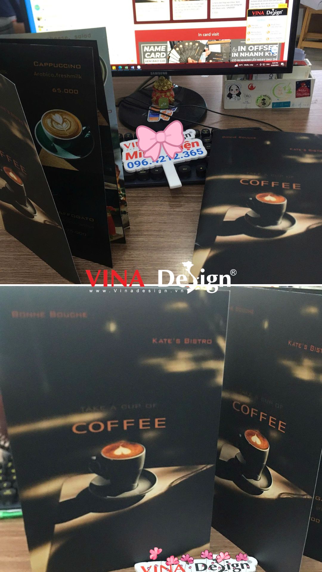 In menu theo yêu cầu, menu dạng cuốn catalogue, mẫu menu quán cafe đẹp - VINADESIGN